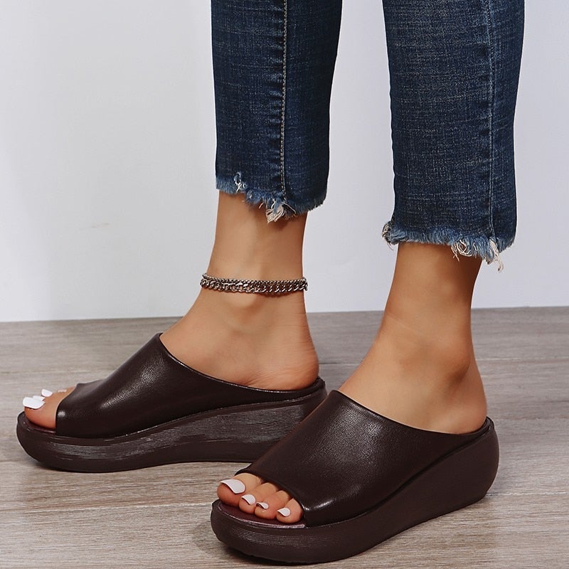 Ladies Comfy Leather Sole Slippers