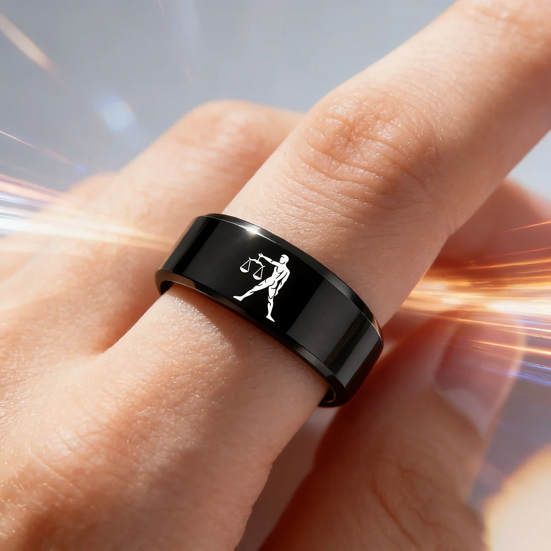 Black Libra Tungsten Carbide Rings Beveled Edges Black Laser Etched Couple Wedding Bands for Men and Women 4MM 6MM 8MM Width