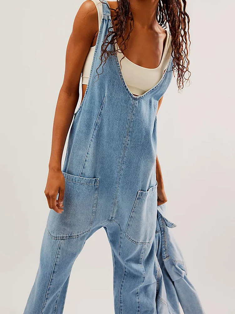 Women's Sleeveless V-neck Cowboy Jumpsuit