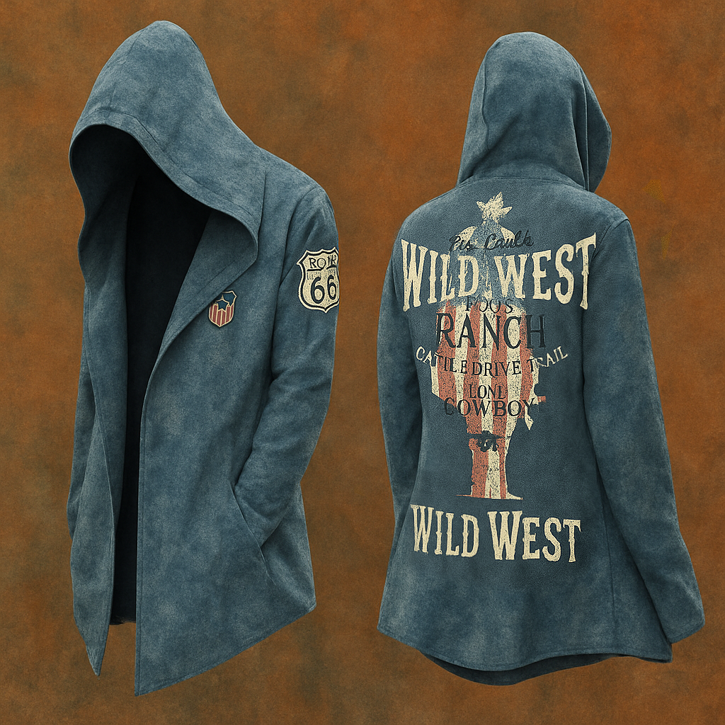 Men's American Retro Wild West Design Streetwear Hooded Jacket / Rvogue / Rvogue