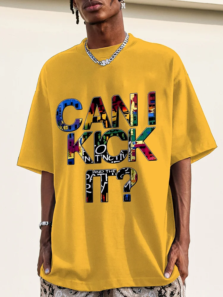 Men's Can I Kick It Graphic Print Cotton Casual T-Shirt