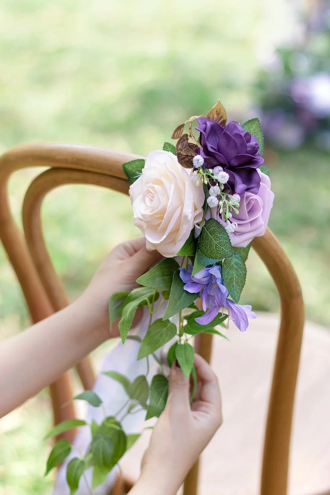 Wedding Aisle Decoration Pew Flowers in Lilac & Gold