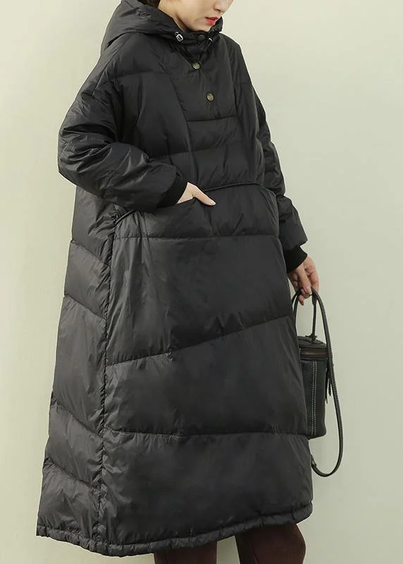 Casual black down coat winter plus size hooded Button Down  coats