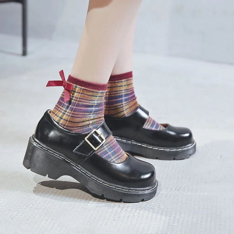 Vstacam 2022 New Arrival Japanese Style Vintage Buckle Mary Janes Shoes Women'S Shallow Mouth Casual Student Leather Shoes Thick Bottom