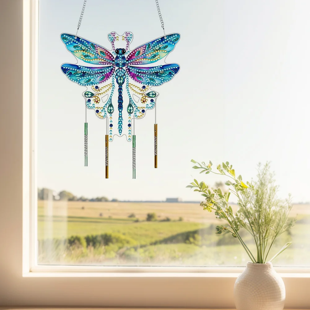 Acrylic Special Shape Dragonfly DIY Diamond Painting Wind Chimes for Window Wall