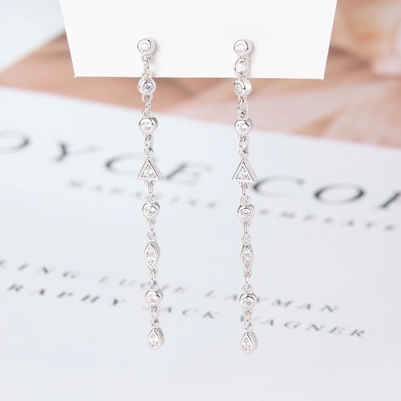 1 Pair 925 Sterling Silver Zircon Geometric Solid Color Ear Line