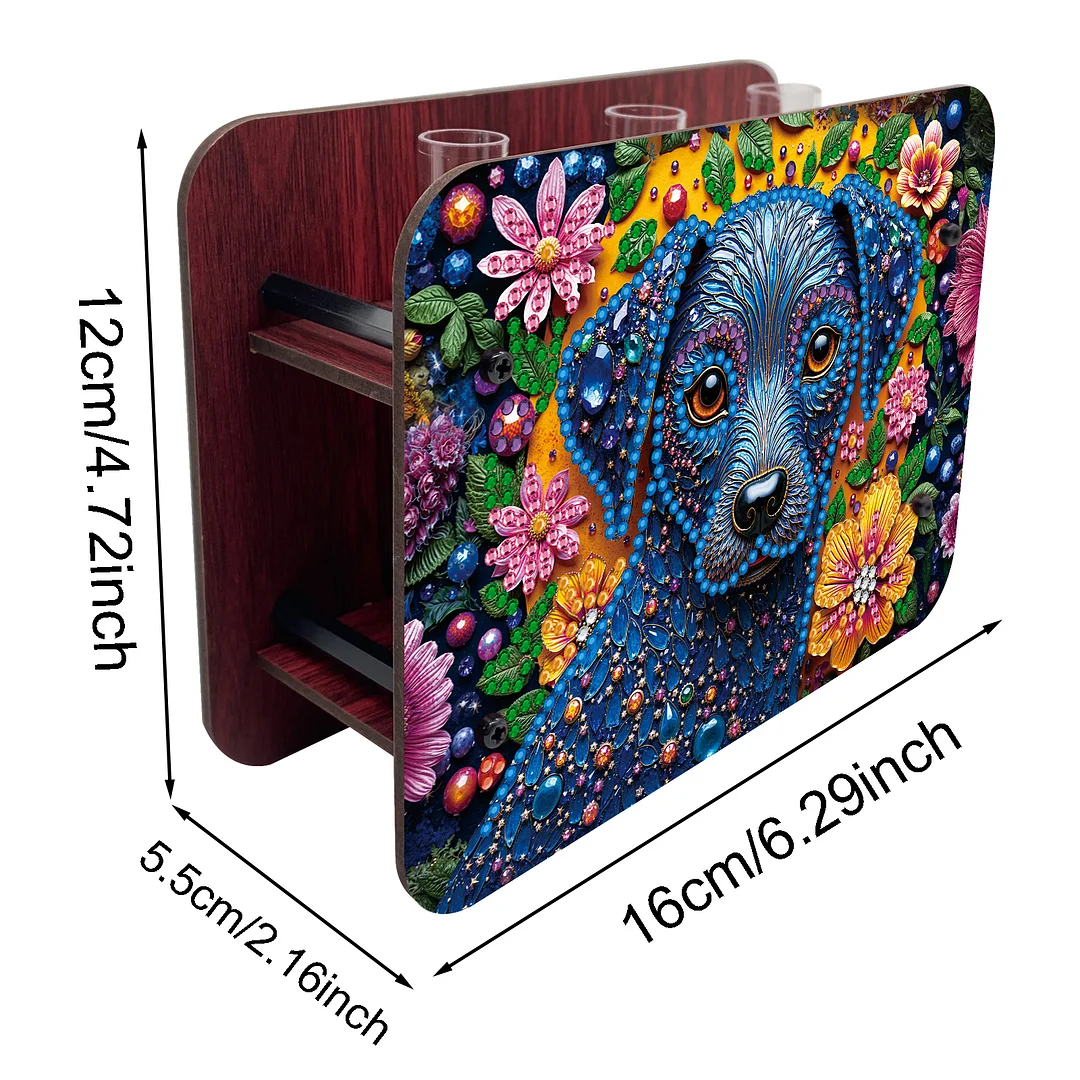 Dog DIY Flower Vase Wooden Double Sided Desktop Diamond Art Kit for Home Decor