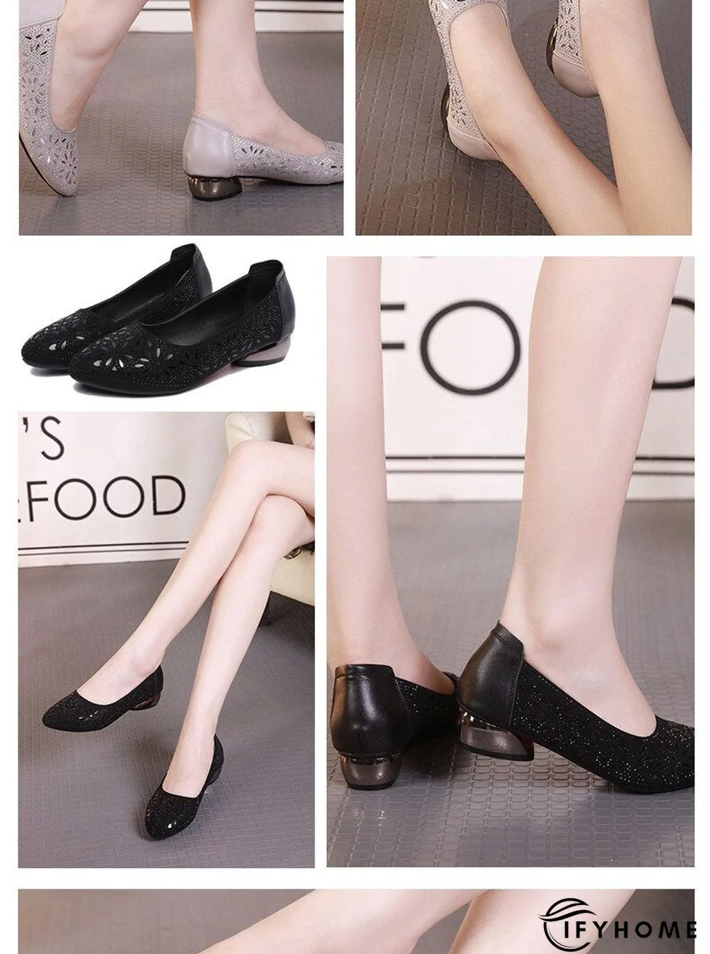 Crystal Low Heels Women shoes Soft Genuine Leather Female Shoes Women Slip On Footwear Square Heel Ladies Shoes | IFYHOME