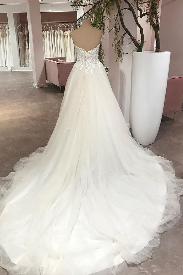 Daisda A-Line Sweetheart Backless Lace Floor-length Wedding Dress With Tulle Appliques