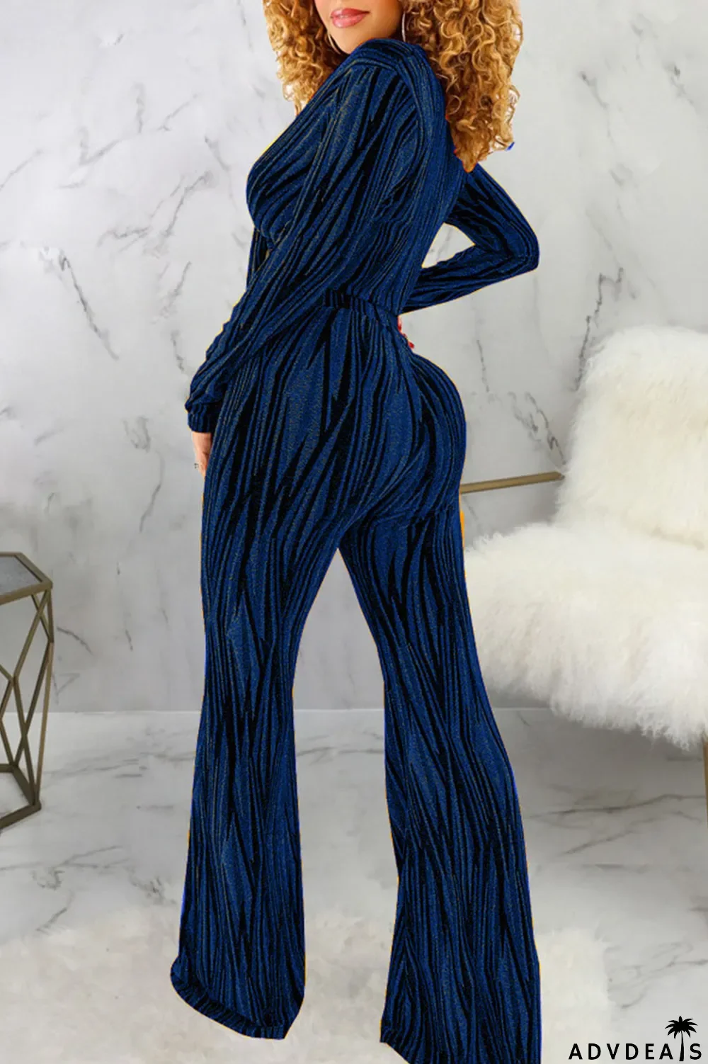 Black Sexy Print Bandage Patchwork V Neck Long Sleeve Two Pieces