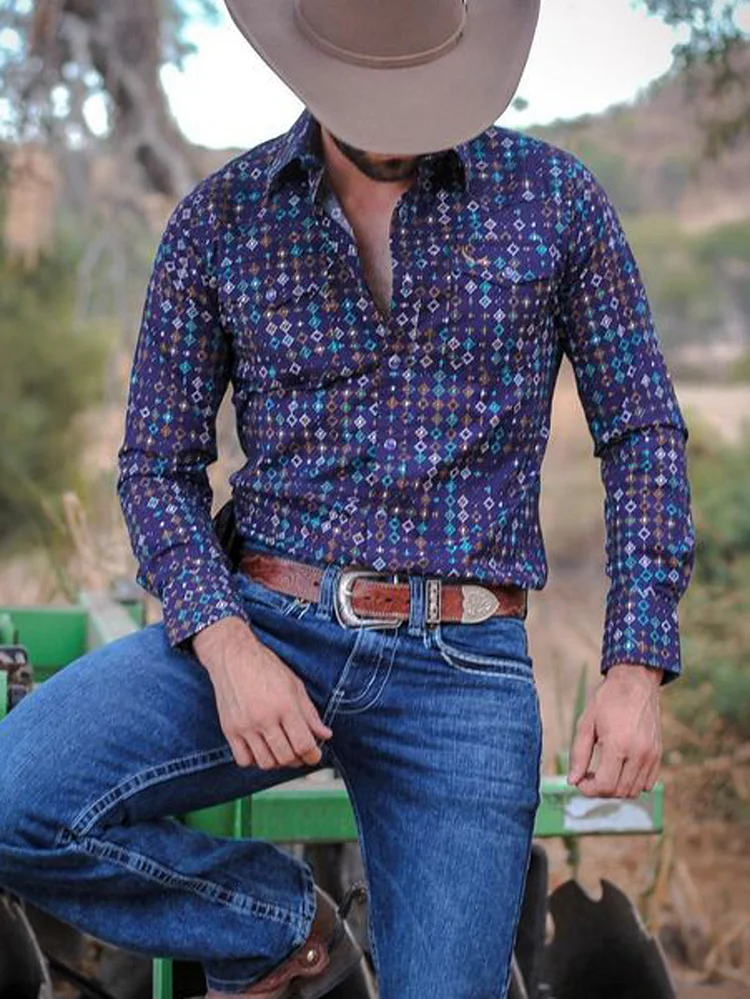 Western Men's Fashion Geometric Print Shirt