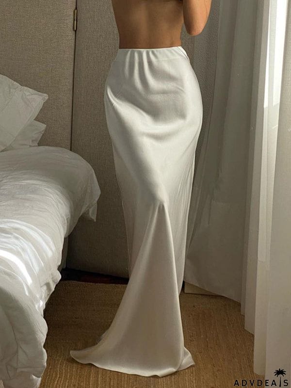 High Waisted Loose Solid Color Split-Side Skirts Bottoms