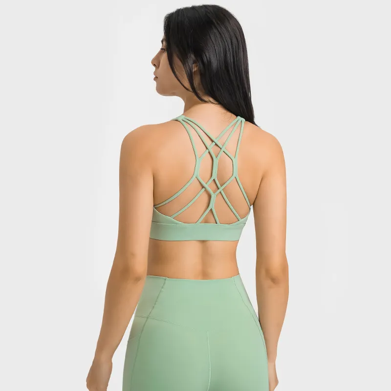 Shop women's high performance cross back comfortable multi strap sports bra online on Hergymclothing Light Mint