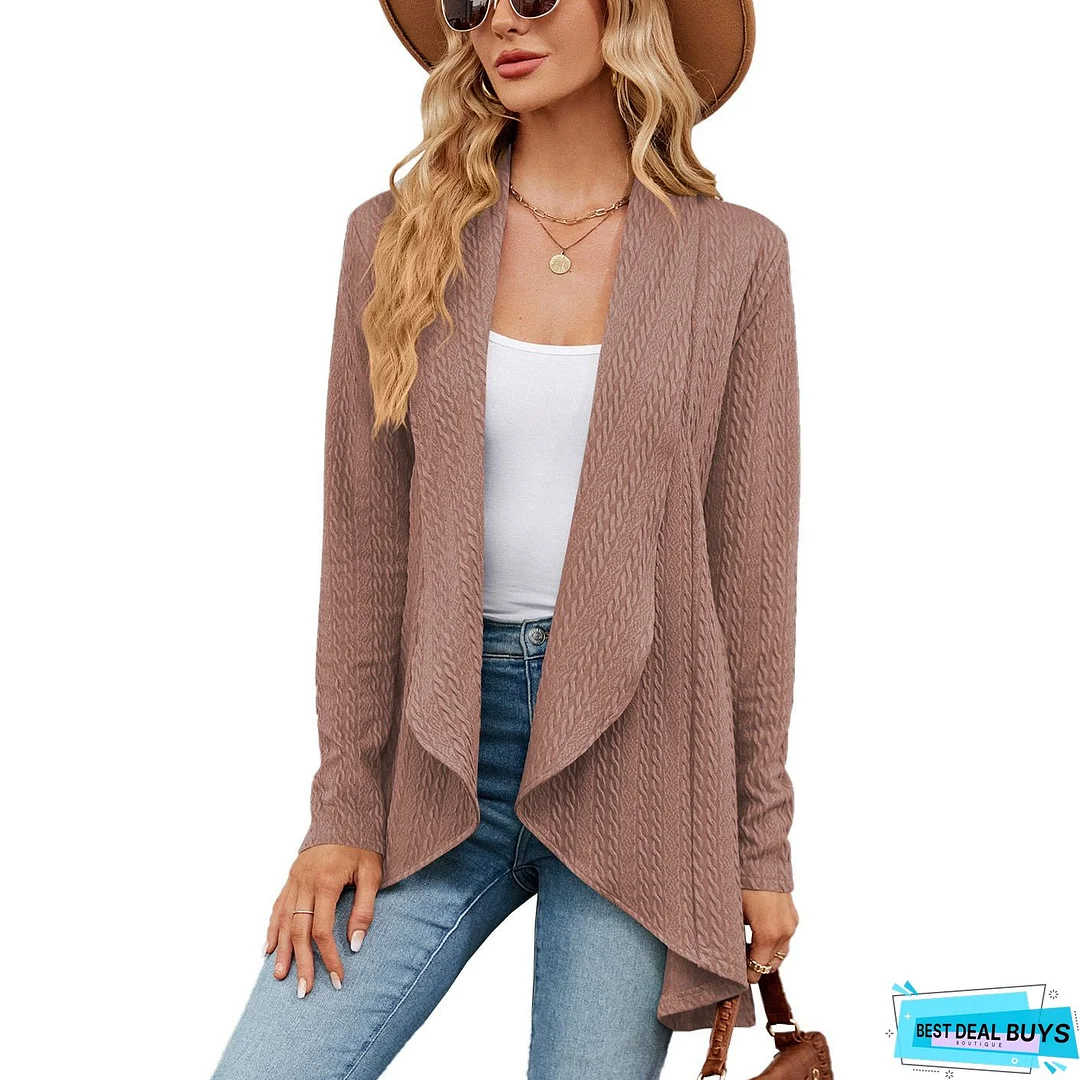 Autumn and Winter New Long sleeved Solid Color Loose Cardigan Top Women's Knitted Coat
