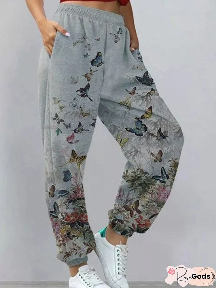 Casual Daily Butterfly Print Women Pants