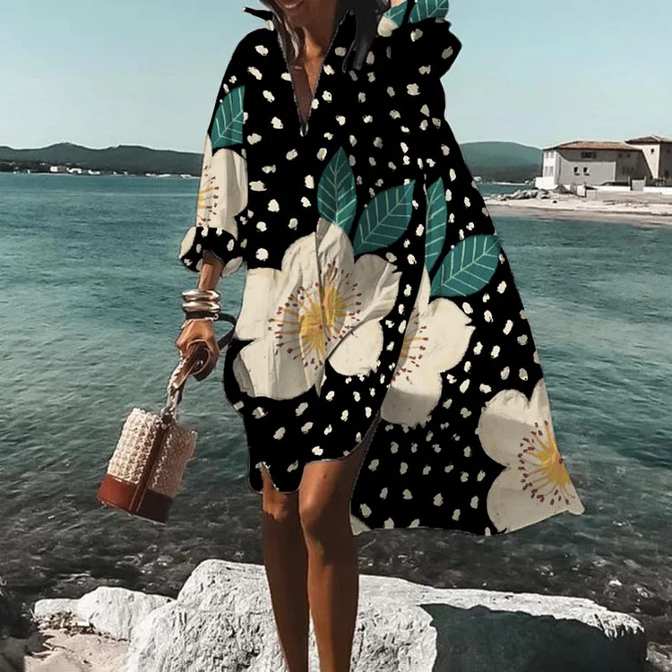 Polka-Dot Floral-Print Midi Dress