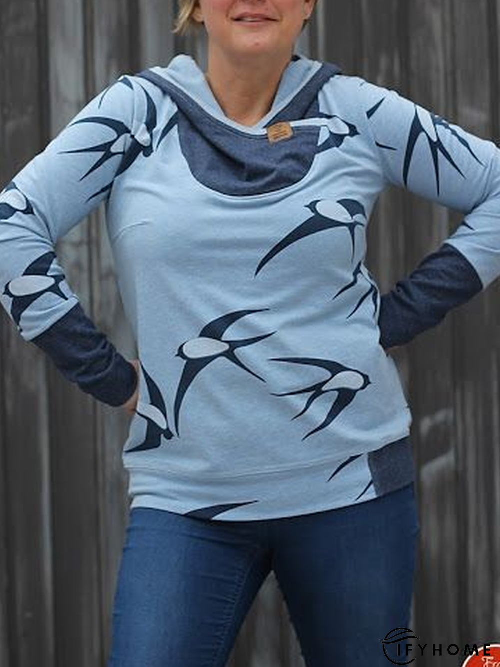 Printed Cotton-Blend Hoodie Long Sleeve Sweatshirt | IFYHOME