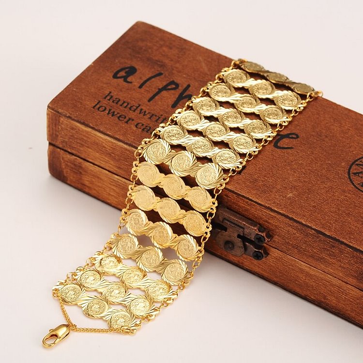 24k  21cm Money Coin Bracelet Gold  Islamic Muslim Arab Women 
 Jewelry Bangle Africa Gift