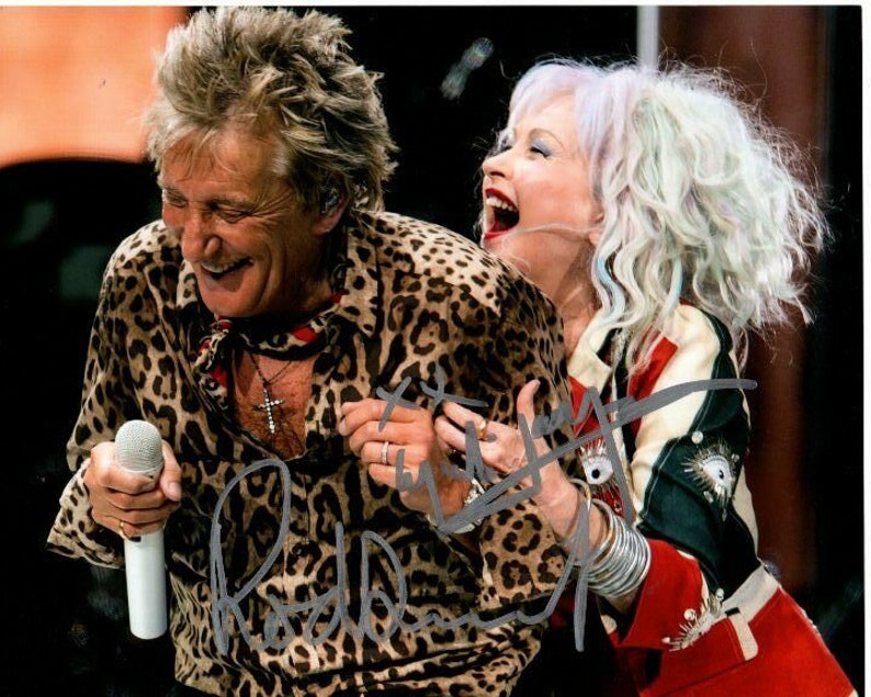 Rod stewart and cyndi lauper signed autographed Photo Poster painting