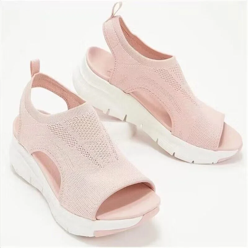 Yyvonne Mouth Sandals Women 2025 Summer New Net Cloth Thick Soles Of Leisure Sports Beach Shoes Flat Soles Flying Sandals