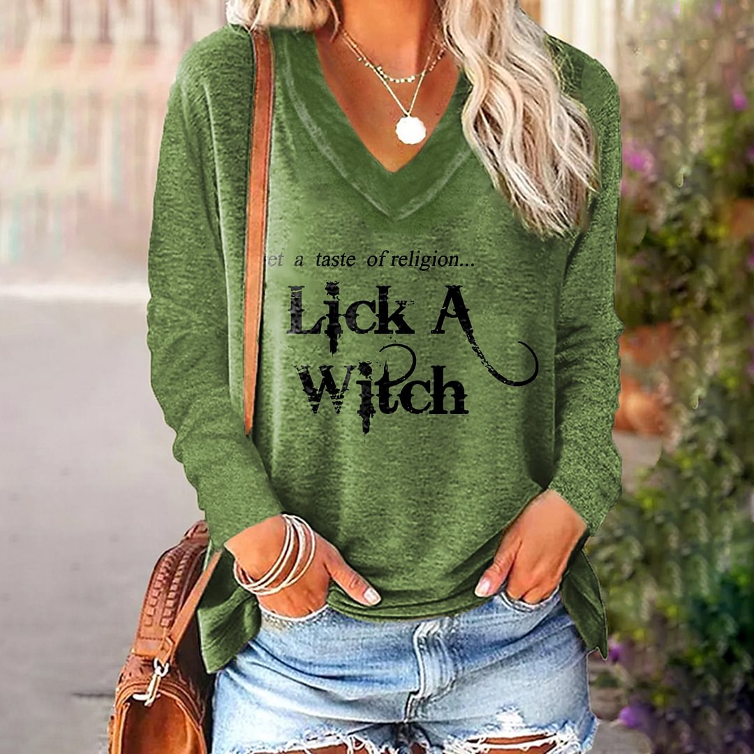 Get A Taste Of Religion... Lick A Witch Printed Women's T-shirt