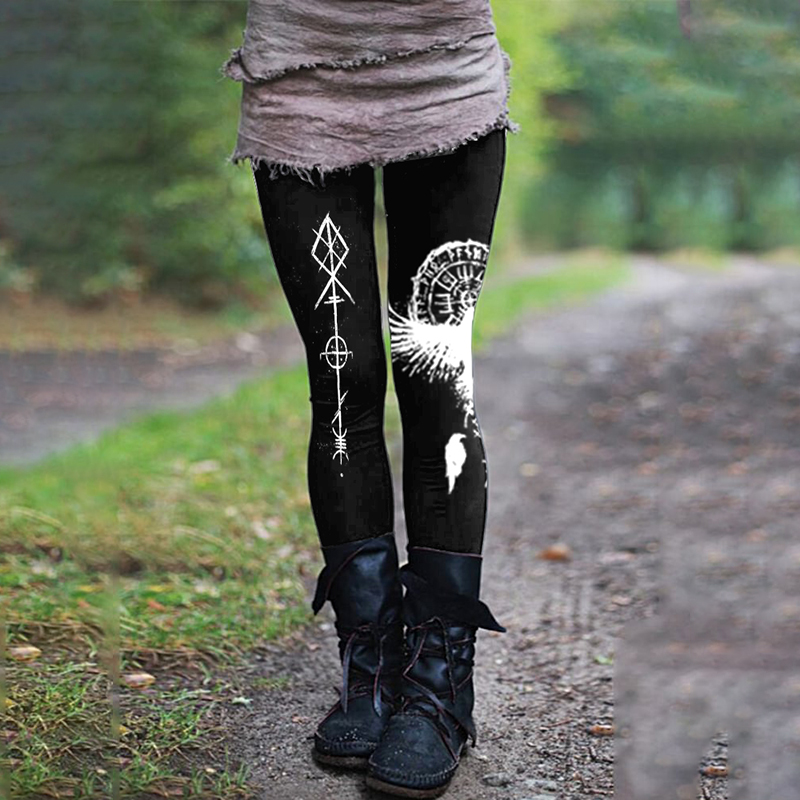 Comstylish Vintage Viking Eagle Print Retro Leggings