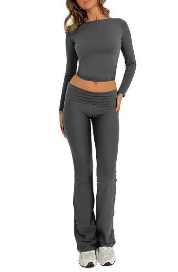 Athvotar Athvotar Fashion Casual Hottie Umbilized Summer Milk Silk Long-Sleeved Top Two Sets Of Women