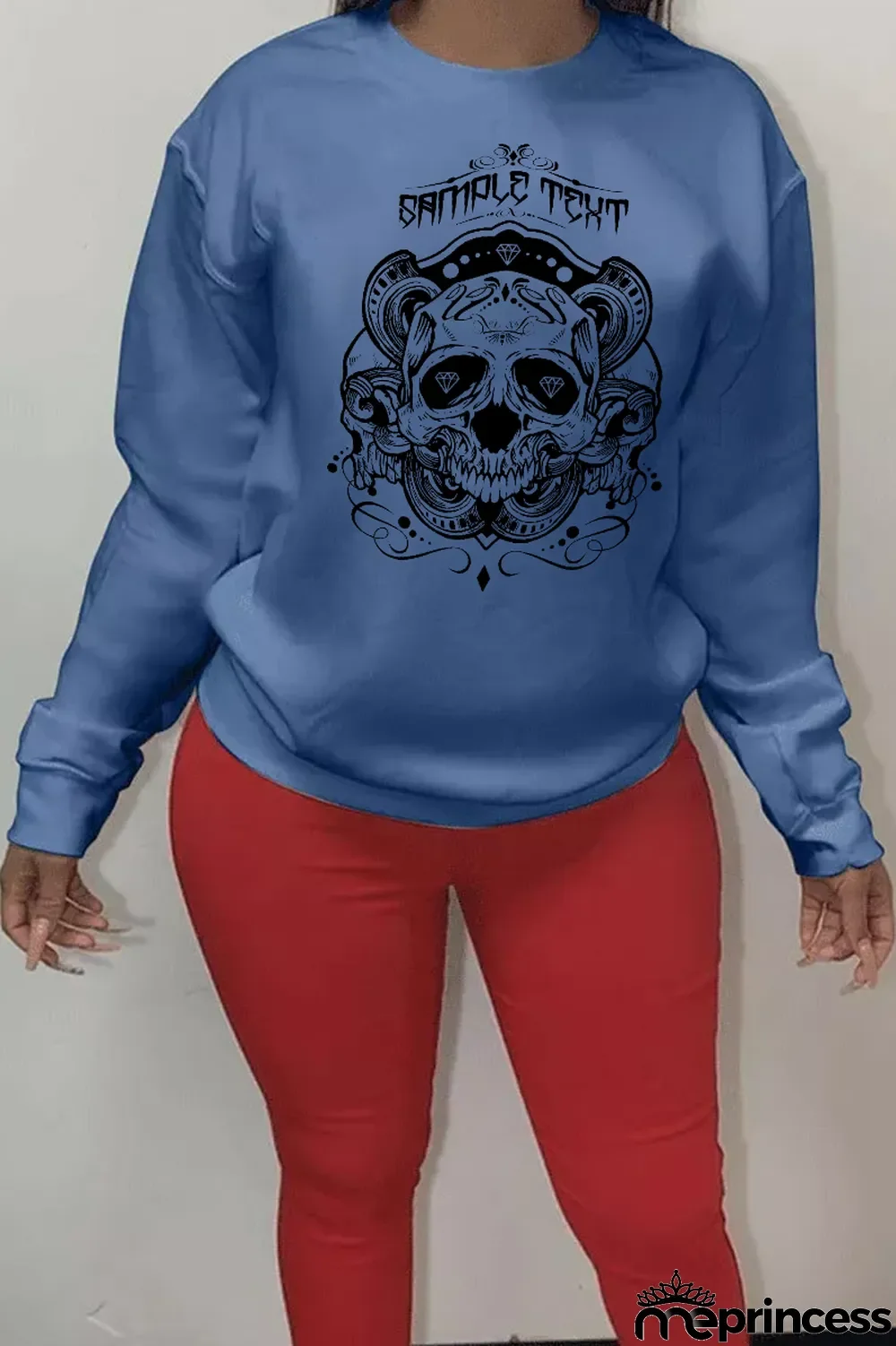 White Casual Street Print Skull Patchwork O Neck Tops