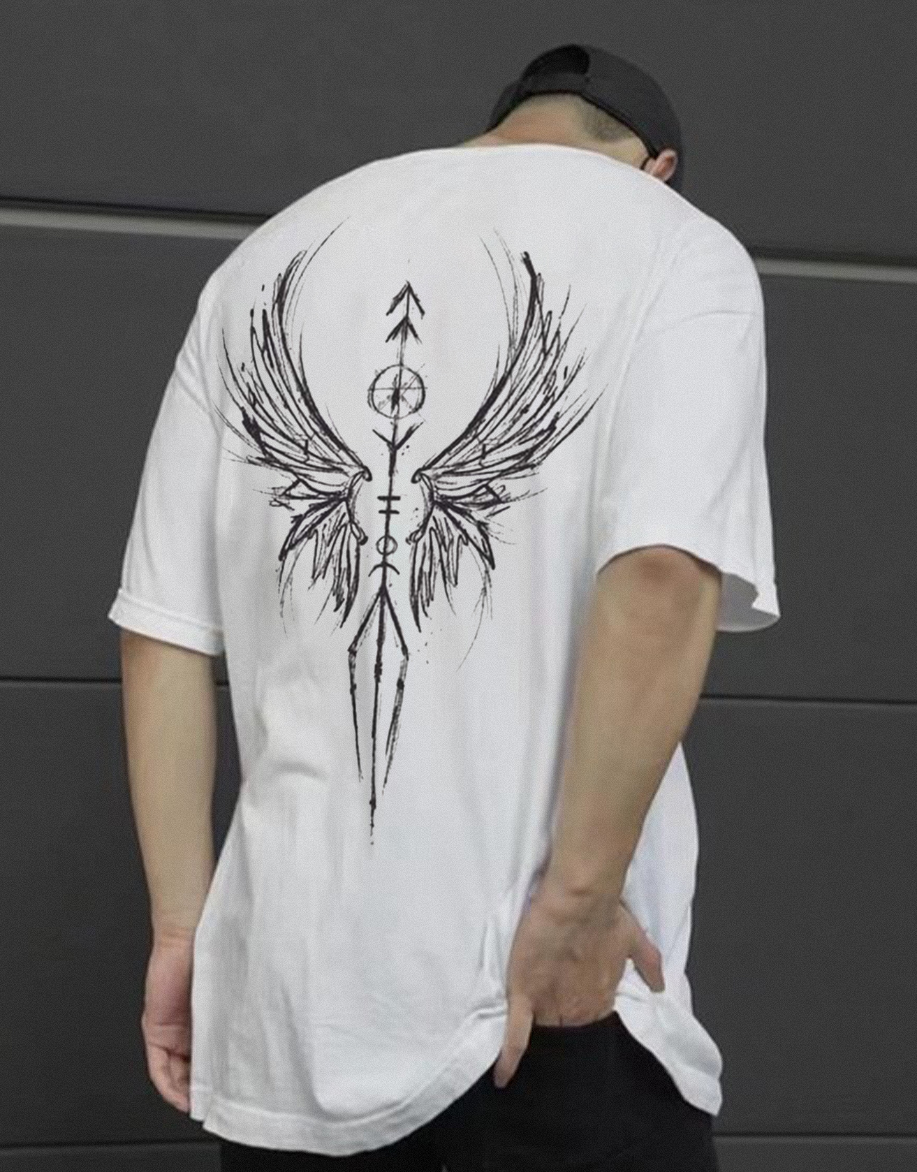 Viking Angel Wings Charm Vintage Motif Print T-shirt
