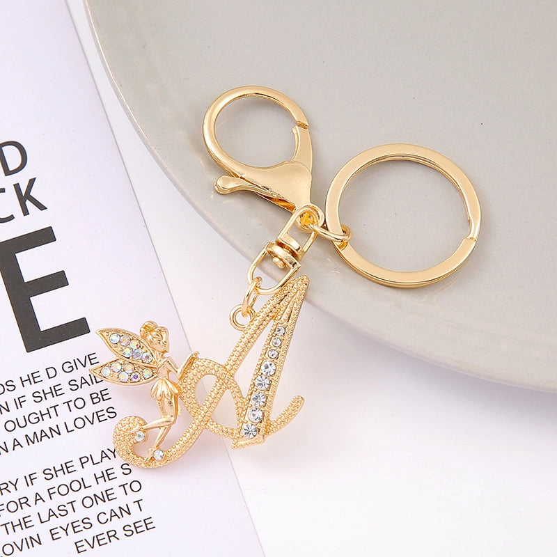 Minimalist Letter Zinc Alloy Diamond Unisex Bag Pendant Keychain