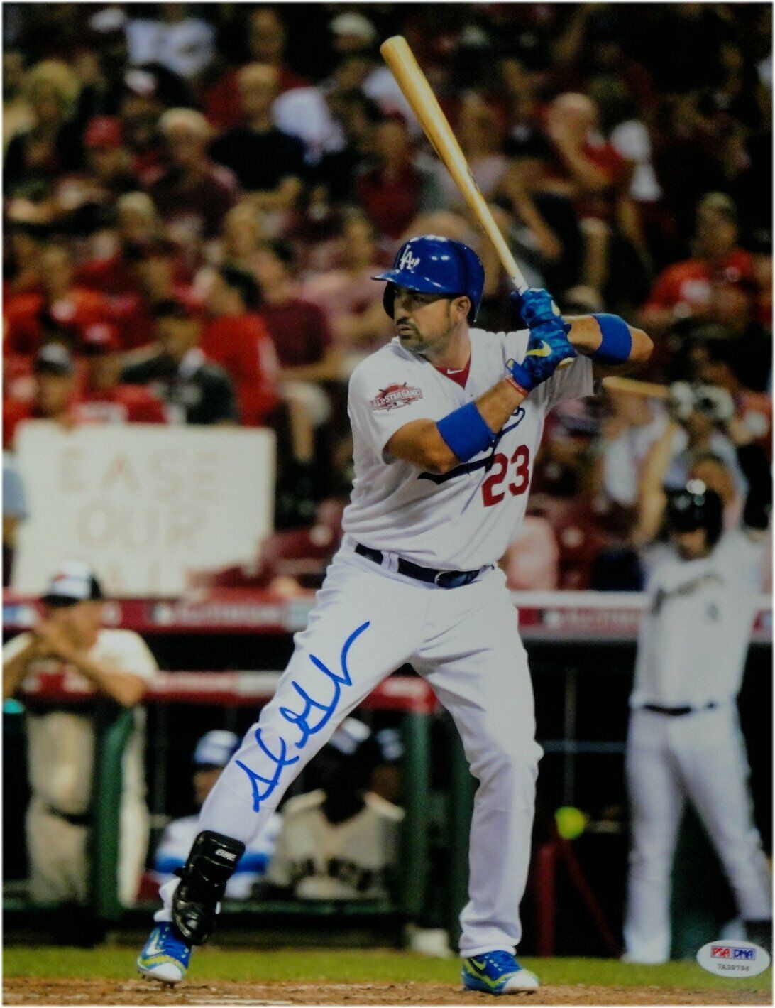 Adrian Gonzalez Hand Signed Autographed 11X14 Photo Poster painting Dodgers On Leg PSA/DNA