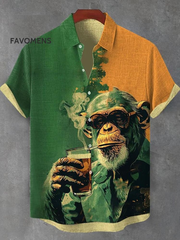 Vintage Mysterious Oil Painting Animal Ape 100% Cotton Shirt Multicolor / S