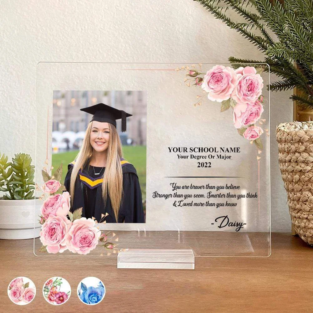 Customized Photo & Text Class of 2022 Graduation Acrylic Plaque and Stand Room or Table Decoration Perfect Graduation Gift for Friends, Family, Kids