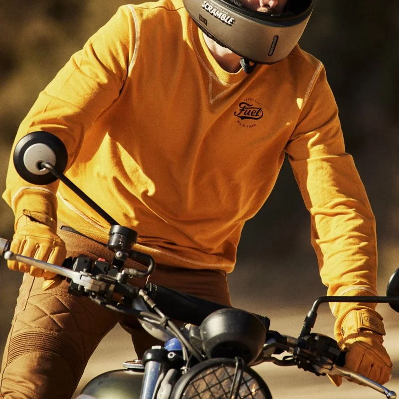 Mustard Cotton Back Letter Embroidered Motorcycle Sweatshirt