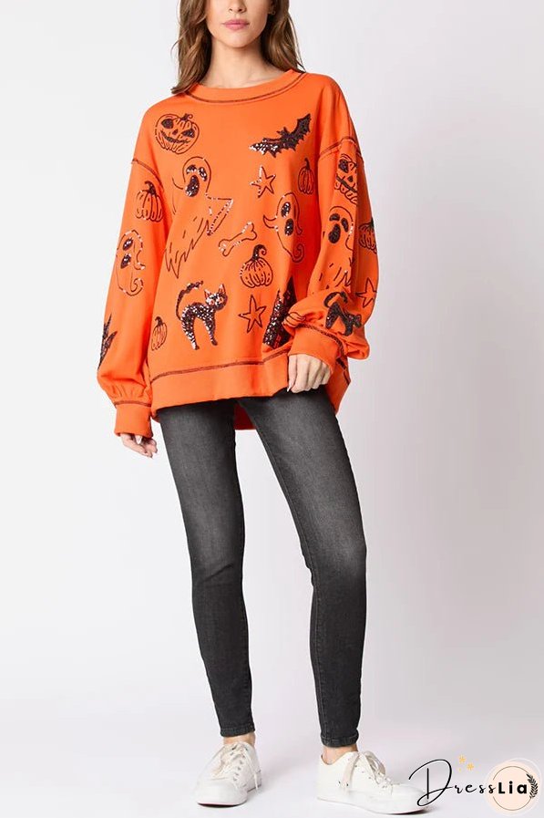 Halloween Graffiti Sequined Loose Casual Sweatshirt