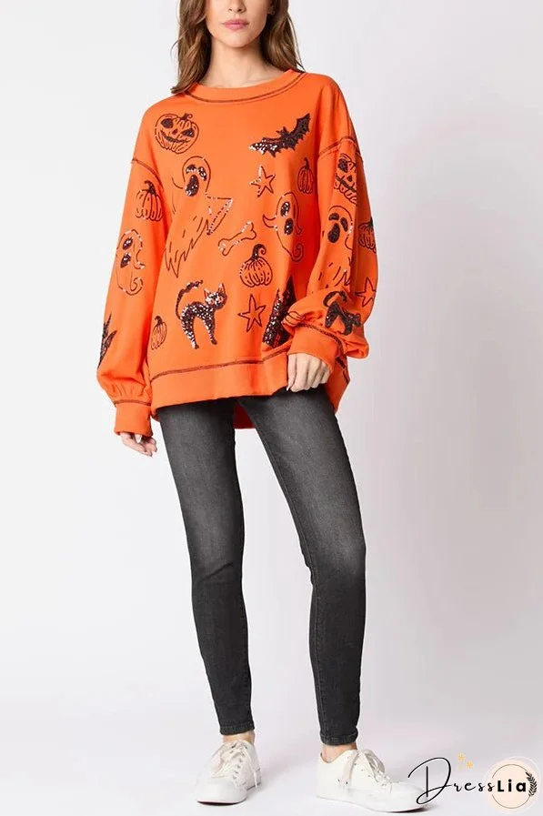 Halloween Graffiti Sequined Loose Casual Sweatshirt