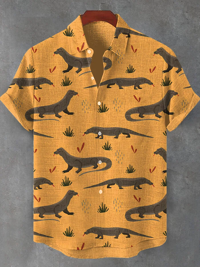 Men's Lizard Vacation Art Print Short Sleeve Shirt