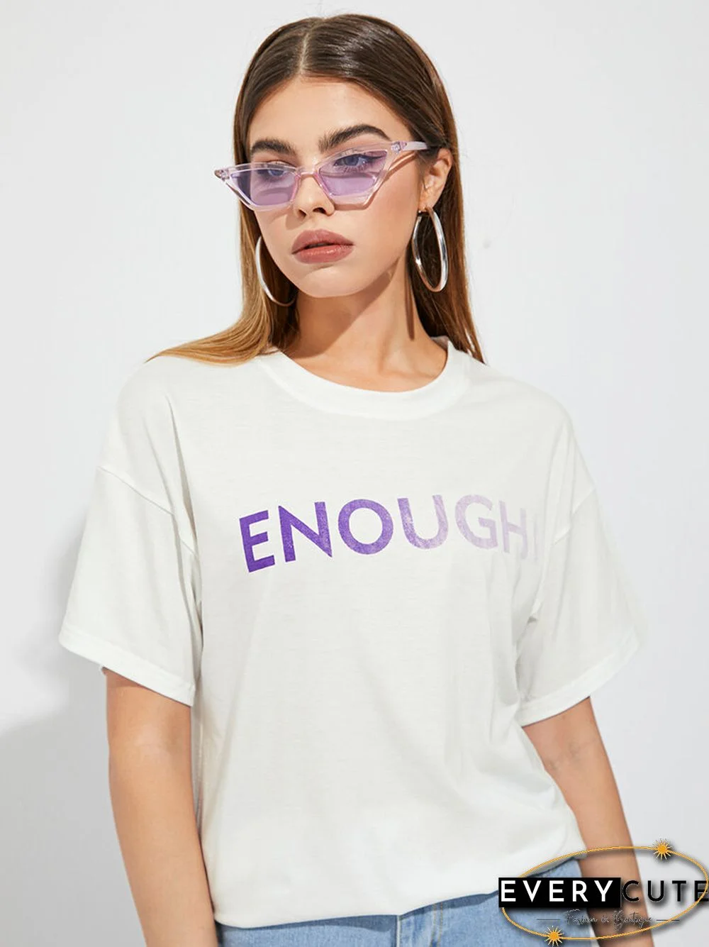 Ombre Letters Print Short Sleeve Crew Neck Casual T-shirt