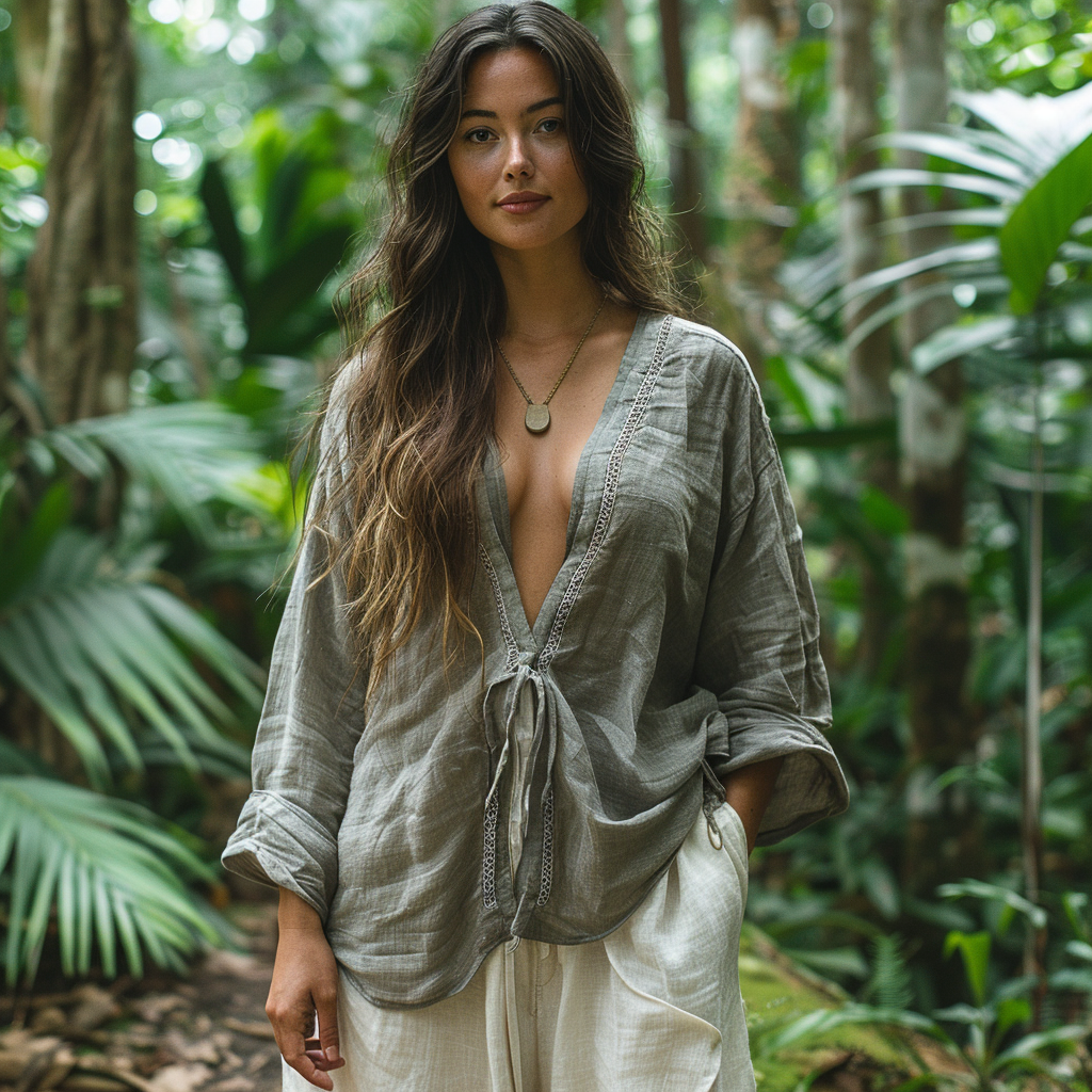 Simple V-neck Long-sleeved Linen Shirt, Comfortable, Lazy And Breathable Linen Top