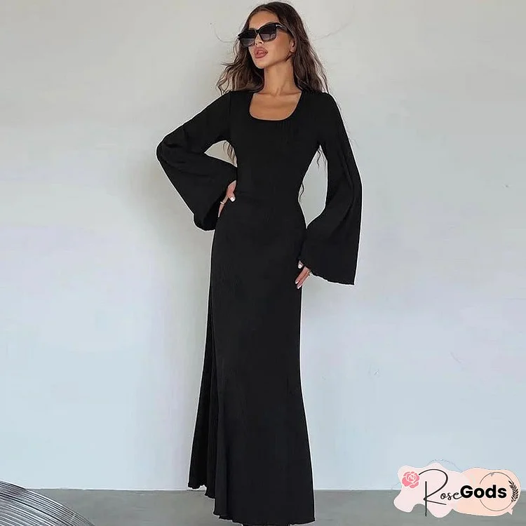 Women's Fashion Casual Loose Back Tied Long Dresses