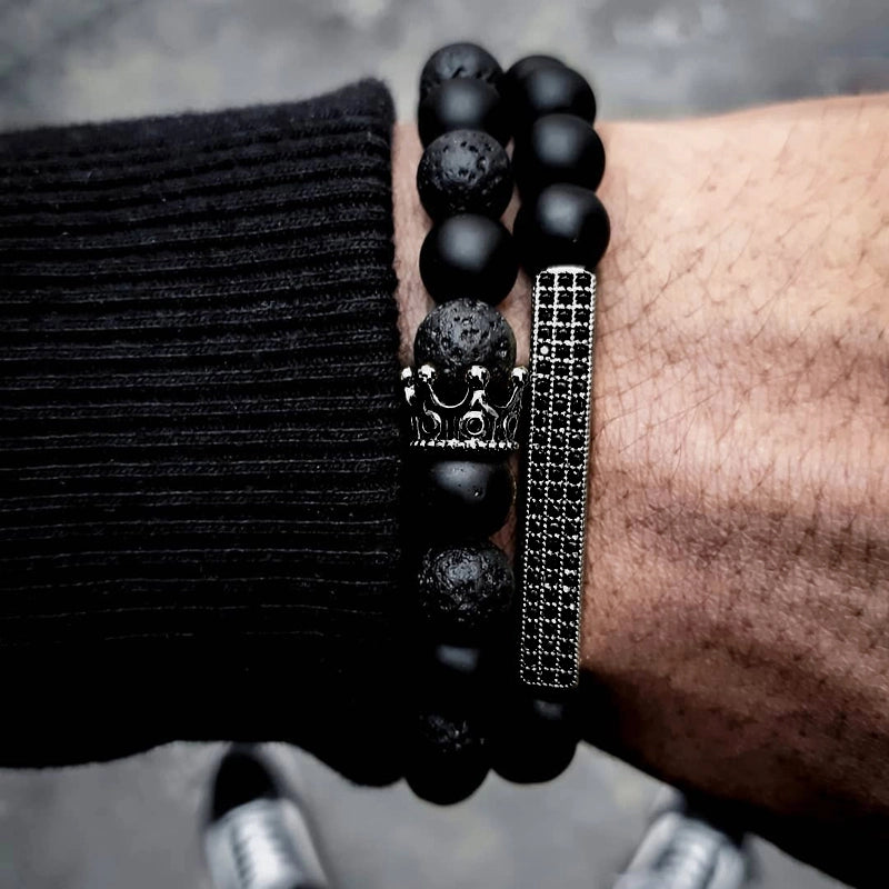 Minimalist Classic Style Commute Crown Rectangle Copper Beaded Men’s Bracelets