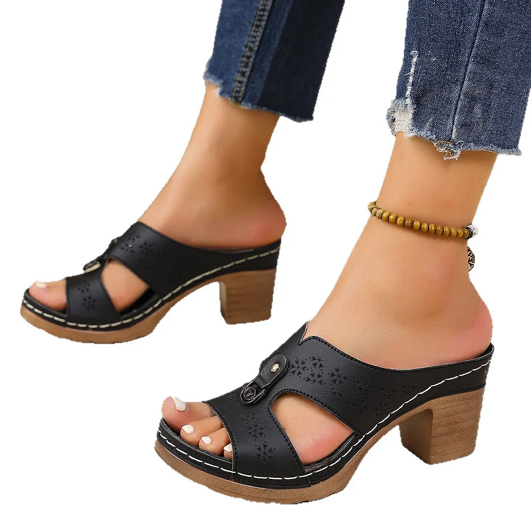 Breakj Breakj Toe Cool Slippers Women's New Summer Leisure Wear Thick Bottom Beach Slippers Anti-Slip Thick High High And Cold Slippers