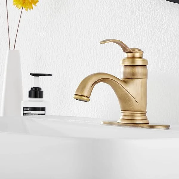 Antique Brass Waterfall Bathroom Sink Faucets Single Handle One Hole Deck Mount Lavatory Bathroom Vanity Faucet