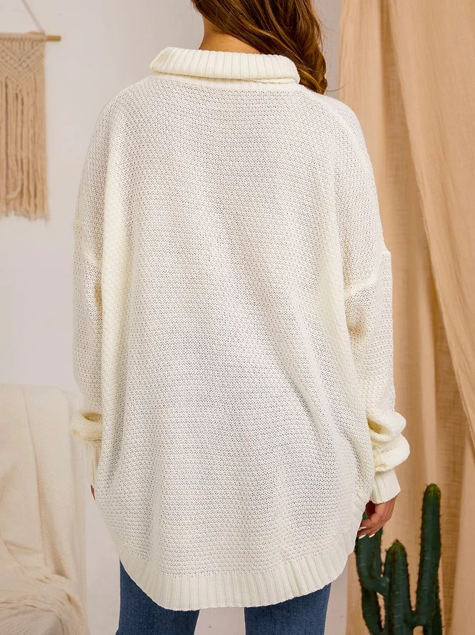 Jacquard Knitted Long Sleeve Plain Sweater