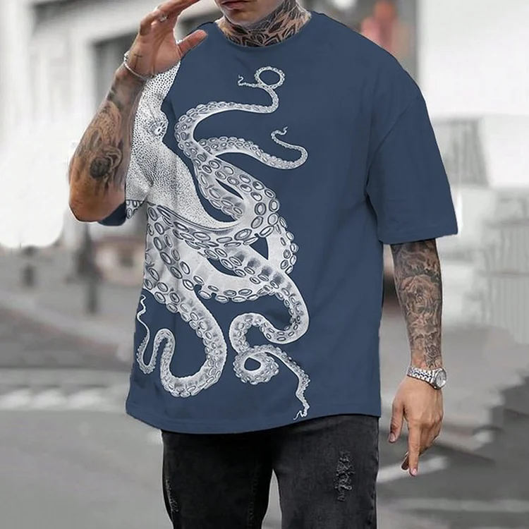 Men'S Japanese Art Octopus Graphic Printed Casual T-Shirt