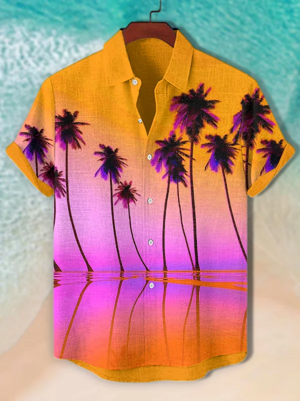 Men's Vacation Gradient Coconut Trees Art Print Shirt