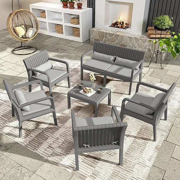 Resin Patio Furniture Set, No Rust Modular Outdoor Sectional Sofa Set, All Weather Patio Conversation Set, for Backyard, Deck, Poolside with Coffee Table