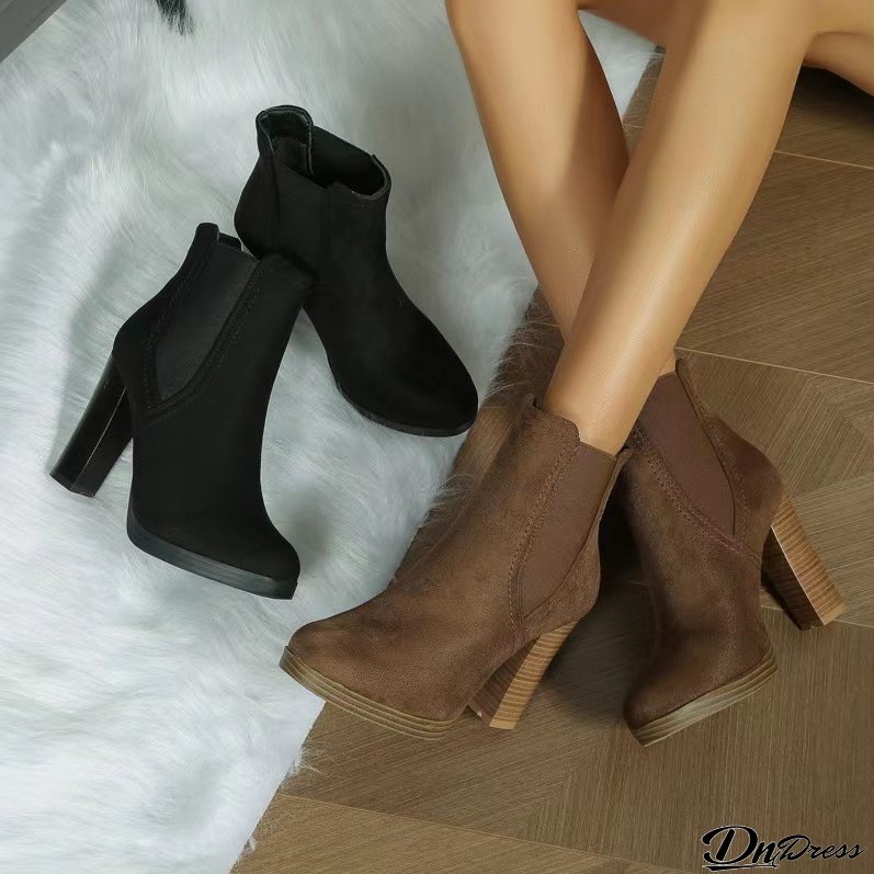 Women round toe thick heel martin boots high heel short boots
