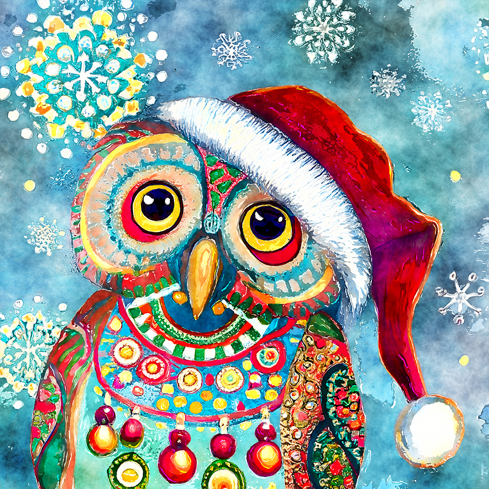 Christmas Owl 30*30cm(canvas) full round drill diamond painting