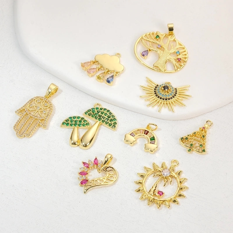 1 PCS/Package Copper Zircon 18K Gold Plated Christmas Tree Rainbow Pendant Jewelry Accessories